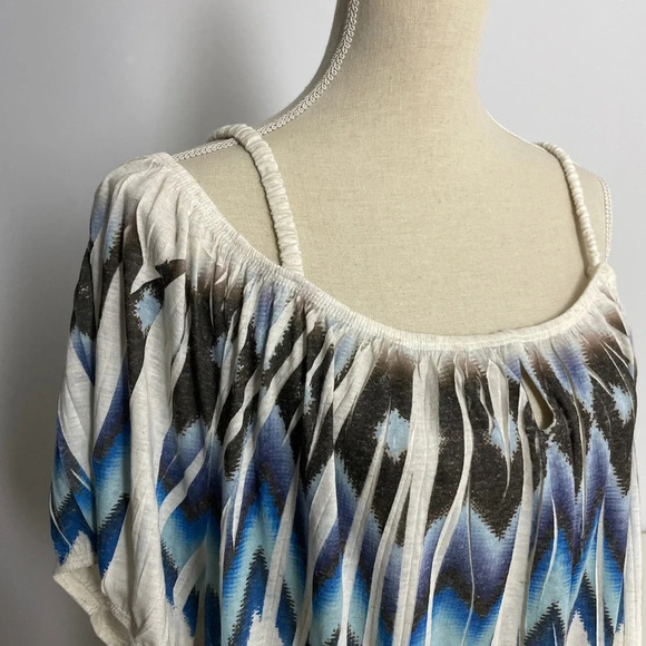 Lane Bryant Factory Boho Linen Top Popover Size 26/28W Aztec Belt Cold Shoulder - Picture 2 of 11